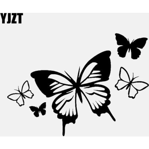 YJZT 14.5CM*10.6CM Beautiful Cartoon Butterflies Decal Art Vinyl Car Sticker Decor Black/Silver C24-0136