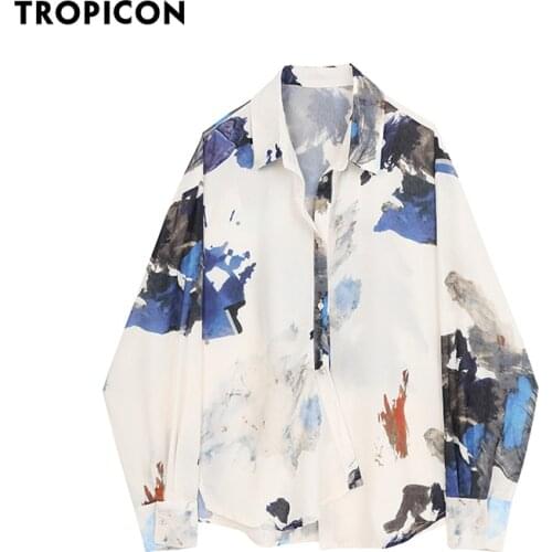 TROPICON Mountains And Rivers Print Long Sleeve Blouse Women White See Through Collar Shirt Casual 2020 Korean Fashion Clothing