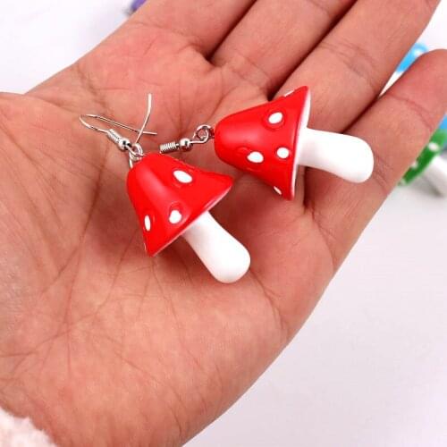 2021 Trend Fashion Women Sweet Fresh Handmade Plastic Simulation Mushroom Long Pendant Earring Party Jewelry Accessories Gift
