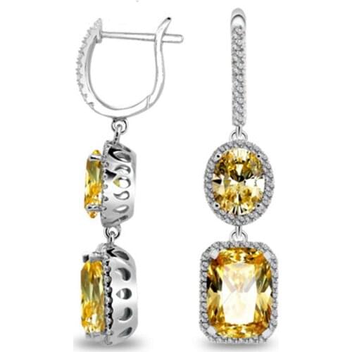 100% 925 fine jewelry earrings High Quality citrine emerald sapphire diamond Drop Earrings For Women wedding party gift
