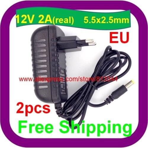 2pcs Free Shipping AC 100-240V to DC 12V 2A 5.5x2.1mm EU Power Adapter Supply Charger 12V 2000mA