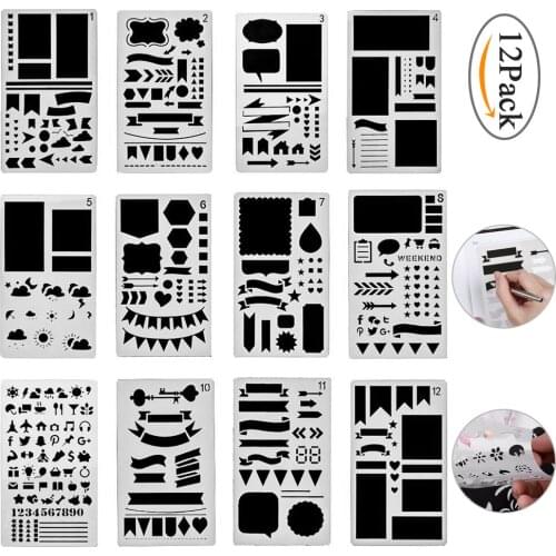 20/12 Pcs DIY Drawing Template for Diary Notebook Scrapbook Bullet Journal Stencil Set Cutting Dies Paper Craft Projects