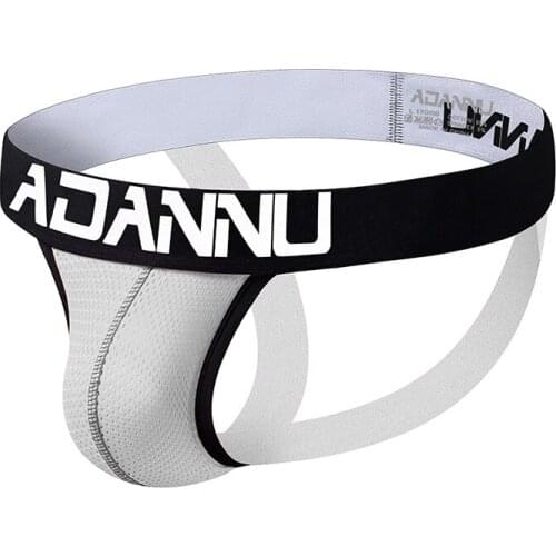 2020 ADANNU Brand Comfortable Tight solid color Men Underwear Thong Backless Breathable Mesh Strap Homme Slip String Homens