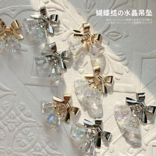 4 pcs New Nail Crystal Bells Colorful Transparent Bows Wind Bell Metal Decoration