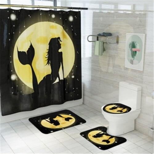 4Pcs/set Bathroom Mat Set Non-slip Bath Mat Coral Fleece Shower Curtain Floor Mat Washable Bathroom Toilet Rug Bathroom Decor