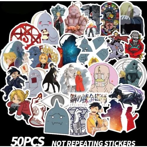 50Pcs Of Japanese Anime All Metal Alchemist Cartoon Graffiti Stickers DIY Motorcycle Travel Bag Guitar Skateboard Classic
