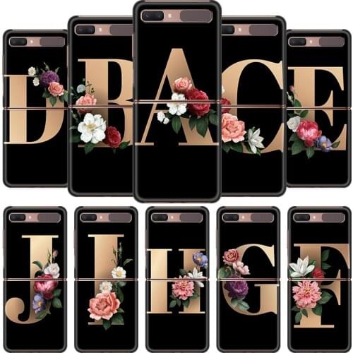 Phone Case For Samsung Galaxy Z Flip Cover For ZFlip 5G Cover Black Hard Shell Back Luxury Capa Fundas Stylish Flowers Letters