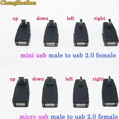 ChengHaoRan mini/micro usb jack male to female usb 2.0 up/down/left/right connector 90 Degree micro extend adapter