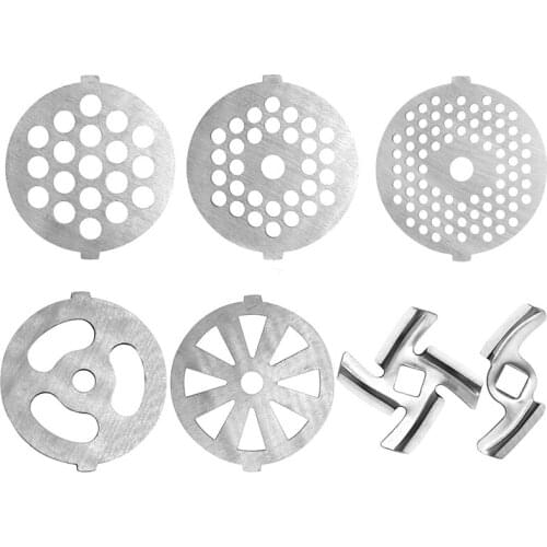 SANQ 7 Piece Stainless Steel Meat Grinder Plates Discs and Blade for Food Chopper and Meat Grinder Machinery Parts