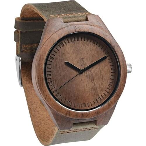 Dropshipping 2020 Handcrafted Original Custom Oem Leather Strap Walnut Wood Watch Unisex Design Natural Handmade Watches