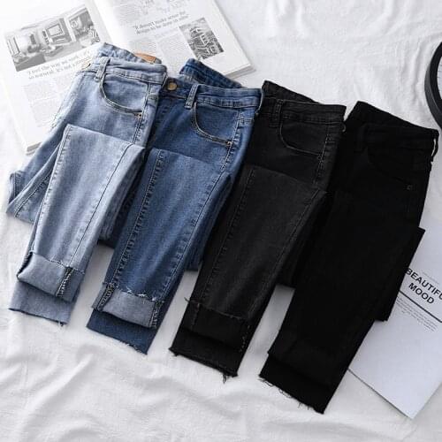 Spring Autumn Retro Tight high waist Jeans Stretch Waist Slim Fashionable Straight Pants Casual Denim Clothing Pockets