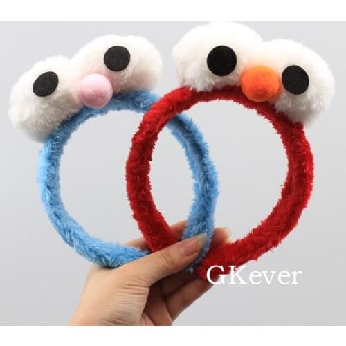 Sesame Street Plush Hairband Cookie Monster & Elmo Figure Red & Blue Cute Plush Hairband Height 17 cm 7'' Kids Gift General Size