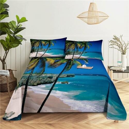 Coconut Tree Bedding Sheet Home Digital Printing Polyester Bed Flat Sheet With Pillowcase Print Bed Sheet