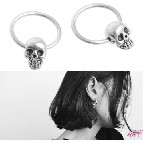 1 Pair Stainless Steel Skull Round Hoop Loop Earrings 0.39x0.28"