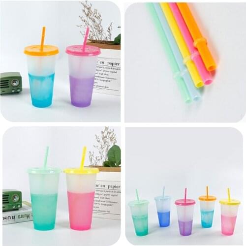Color Changing Cups 5 Pieces with Lids and Straws Summer Coffee Tumblers Party Cups for Adults Plastic Material BPA Free