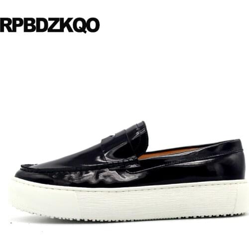 Creepers Black Men Shoes Brand Casual Rubber 2021 Spring Deluxe Slip On Large Size Loafers High Quality Luxury Real Leather