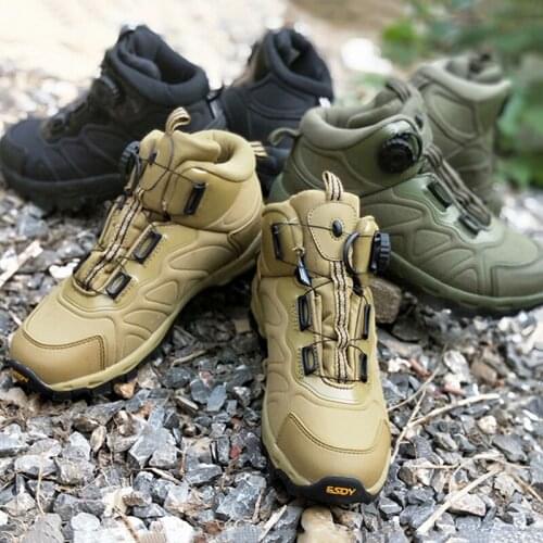 Men Outdoor Military Tactical Automatic Lacing Boots Non-Slip Waterproof Breathable Sports Shoes Climbing Hunting Training Boots