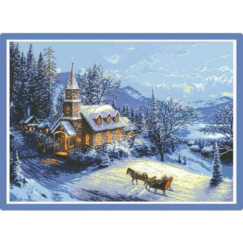 Cottage In The Snow Cross Stitch Kits Pre-Printed Canvas Embroidery Set 11CT 14CT Diy Needlework Hobbies and Handicraft Handmade