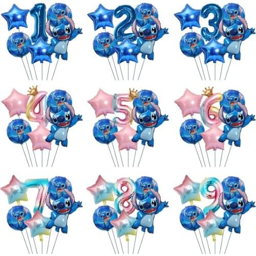 Cartoon Lilo & Stitch blue Childrens birthday party decoration aluminum balloons girl boy Stitch Digital Number Balloon Set