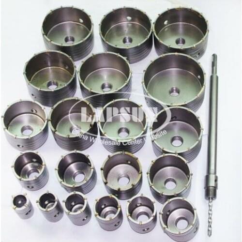 20pc/set 30mm-125mm Wall Impact Drill Bit Tool Kit Set Hole Saw Gun Cutter + SDS Plus Hummer Shaft For Wall Masonry Brick Stone