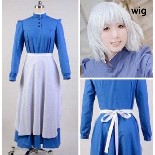 New Arrival Howls Moving Castle Sophie Hatter Cosplay Costume Dress For Party Costume Halloween Maid Cosplay Costume and wig