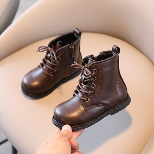 New Spring Autumn Kids Boots Girls Martin Boots Boys Casual Shoe Lace-up Childrens Ankle Short Boots British Style Leather Boot