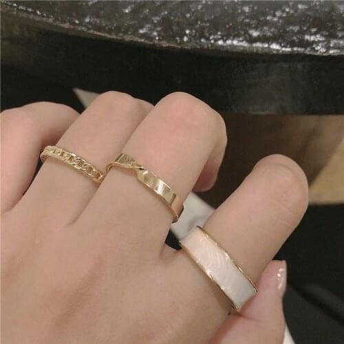 New Rings Set Korean Style Green Drip Ring for Women Trend Plain Open Adjustable Index Finger Ring Gold Jewelry Gift