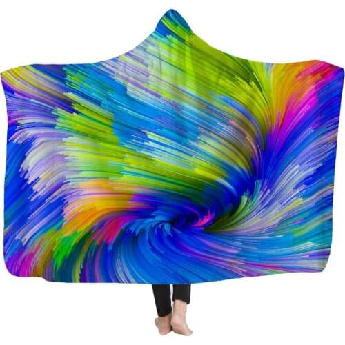 Hooded Blanket Color Print Pattern Series Double Layer Thickened Warm Comfortable Flannel Heating Shawl Travel Portable Blanket