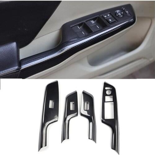 Fit For Honda Civic 9th 2012 2013 2014 2015 4PCS ABS Carbon Fiber Window Lock Lift Panel Trim Frame