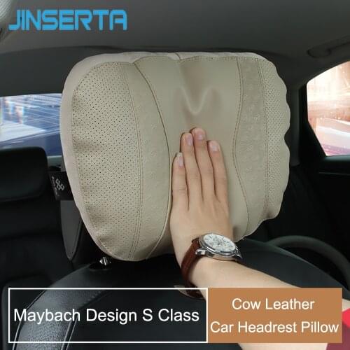 JINSERTA Maybach S Class Car Headrest pillow for head Leather Comfortable Soft Cushion Cover Adjustable Car Pillow for Universal