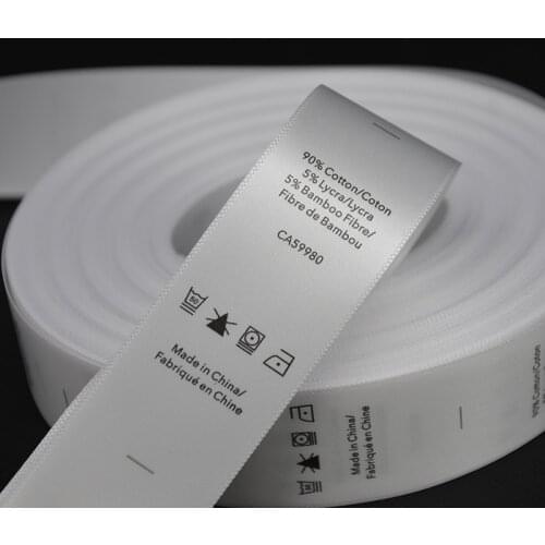 Factory Direct Supply Custom Printed Brand Name Logo Satin Care Labels Tags With Wash Instruction For Clothing