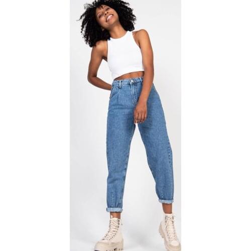 100% Cotton Fabric Women Jeans Balloon Leg Cut Vintage Super Fit Mom Jean