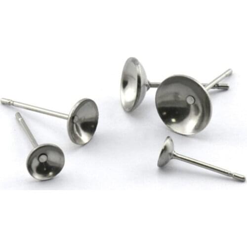 100pcs gold color earrings settings 316L Stainless Steel Blank Post Earring Studs Pins 3-10mm Tray Base Ear Jewelry Findings DIY