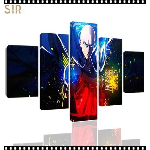 Saitama Wall Art 5 Pieces Canvas Painting One Punch Man Poster Pictures Home Decor Living Room HD Printed Game Poster Anime