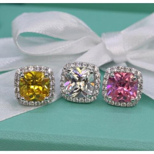 Birthstone Earrring Cushion cut 7mm Cz 925 sterling silver Engagement Wedding Stud Earrings for women Bridal Party Jewelry