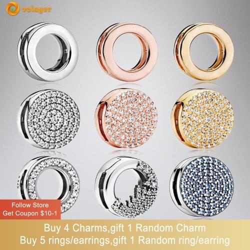 Volayer 925 Sterling Silver Bead Silver Star Timeless Sparkle Heart Dangle Clip Charms fit Original Pandora Reflexions Bracelets