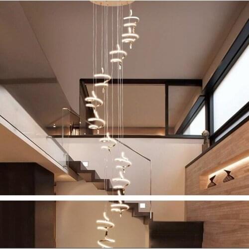 Modern led Chandelier lighting chandelier in the living room villa hall spiral staircase Gold chrome plating hanging lights