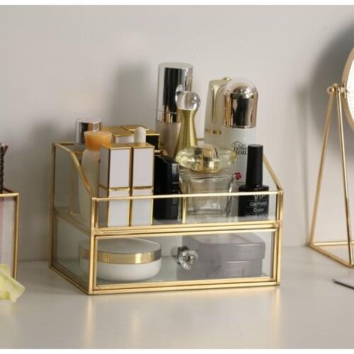 Glass Cosmetic Storage Box Makeup Drawer Organizer Jewelry Nail Polish Container Lipstick Holder Desktop Bathroom Storage Box