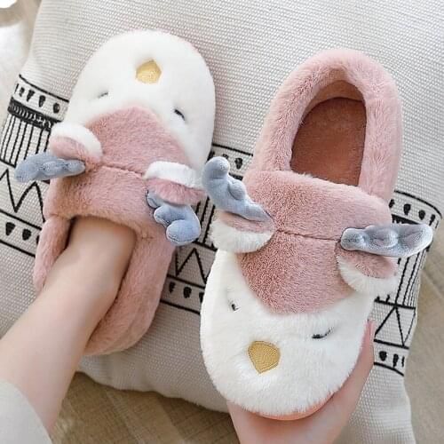 Women Simple Cotton Slippers Couple Household Indoor Non-slip Slippers Ladies Plus Velvet Warm Cute Men Home Shoes Plush Shoes