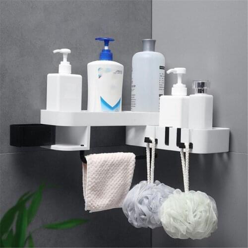 Bathroom Corner Shelf Shower Shampoo Organizer Rotatable Without Drilling With 4