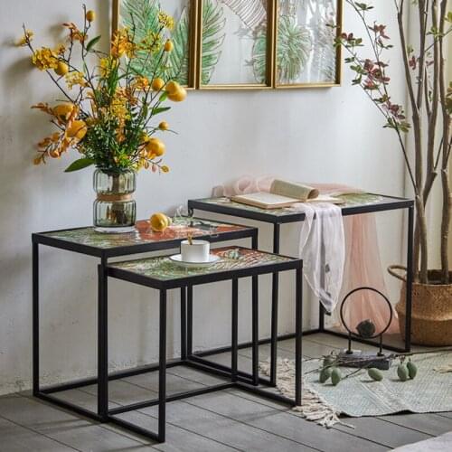 American Country Vintage Glass Coffee Table Homestay Hotel Living Room Sofa Decoration Storage Table