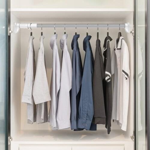 Extendable Clothing Hanger Storage Rack Clothes Rod Stainless Steel Wall Hanging Perforation-free Hook Hanger Home Organizer