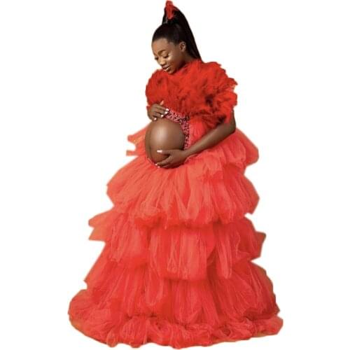 Customised Pregant WomenLong Layered Ruffles Dresses Maternity Gown for Photoshoot Boudoir Lingerie Robe Bathrobe Nightwear