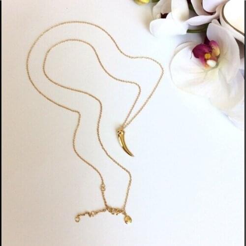 Simple and delicate polished wolf teeth pendant long sweater chain necklace temperament female