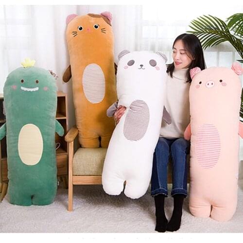 Animals Long Bolster Plushie Toy Soft Stuffed Striped Dinosaur Pig Panda Cat Pillow Kid Adult Sleeping Friend Gift Kawaii Plush