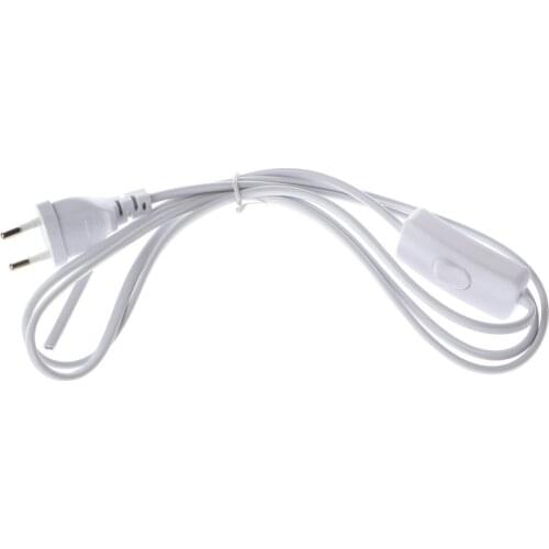 1.8m EU Plug Cable White Line with On/Off Switch Button Power Cord For LED Lamp