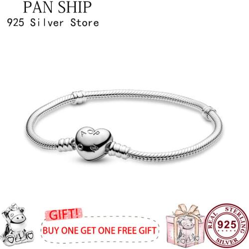 100% 925 брелок Silver Pan Bracelet Silver Heart Classic Button Basic Pan Bracelet Fit European Charm Bracelets Women Jewelry