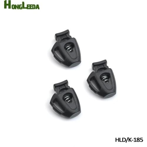 100pcs/lot HLD/K-185 black plastic ball cord lock toggles plastic spring stoppers bell for 7mm strips 5mm cord free shipping
