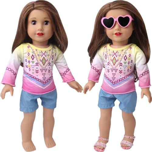 18 Inch American Doll Girls Clothes Casual Pink Short Suit Dress Born Baby Toys Accessories Fit 43 Cm Boy Dolls Gift D10