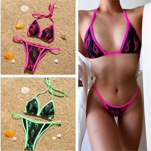 2021 Brazilian Flame Pattern Bikini Set Two Pieces Padded Swimwear Women Maio Biquini Mujer Banador Badpak Dames Stroj Kapielowy